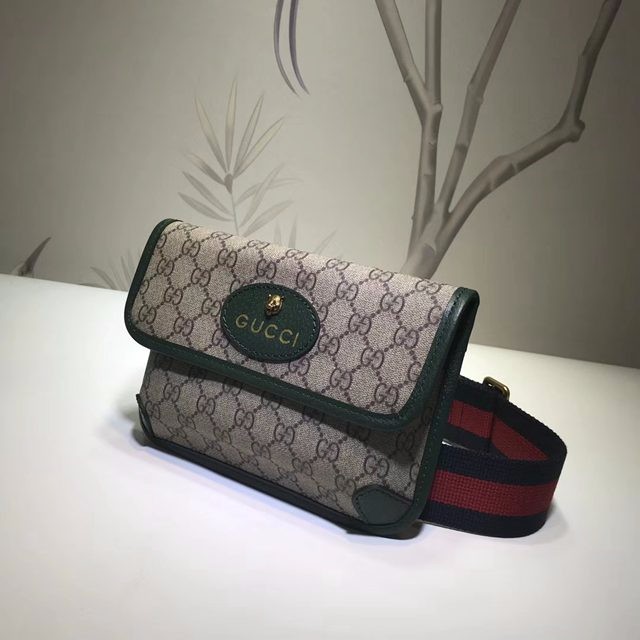 489617 原單 咖啡PVC 墨綠 GG Supreme腰包-2
