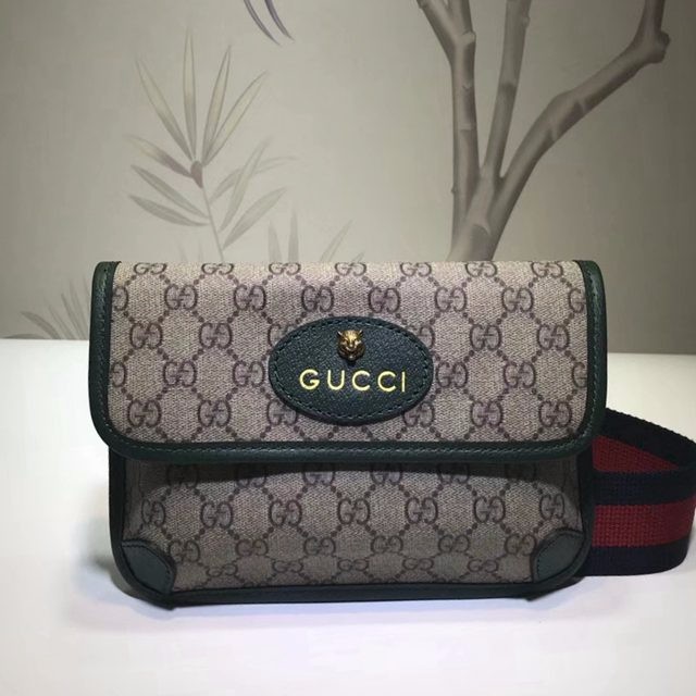 489617 原單 咖啡PVC 墨綠 GG Supreme腰包