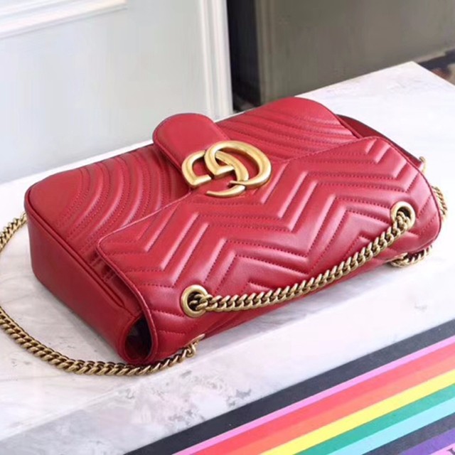 443496 Marmont 牛皮 斜背包 紅色 31*19-3