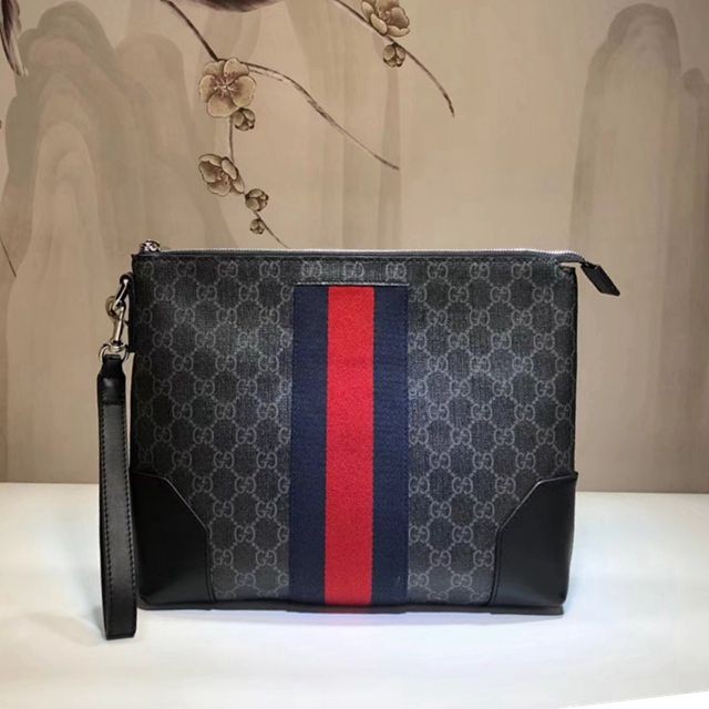 523603 原單黑色PVC黑色牛皮 手拿包