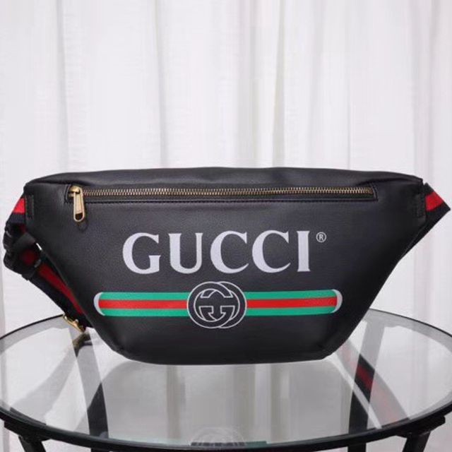 493869 Belt Bag 字母標示印花織帶腰包 28x18 黑色