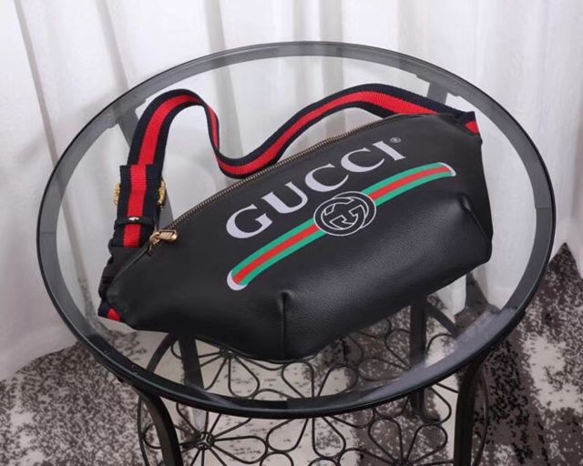 493869 Belt Bag 字母標示印花織帶腰包 28x18 黑色-3