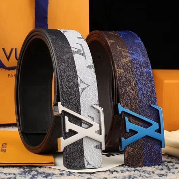 LV 內襯頭層小牛皮底 老花皮帶 寬4cm