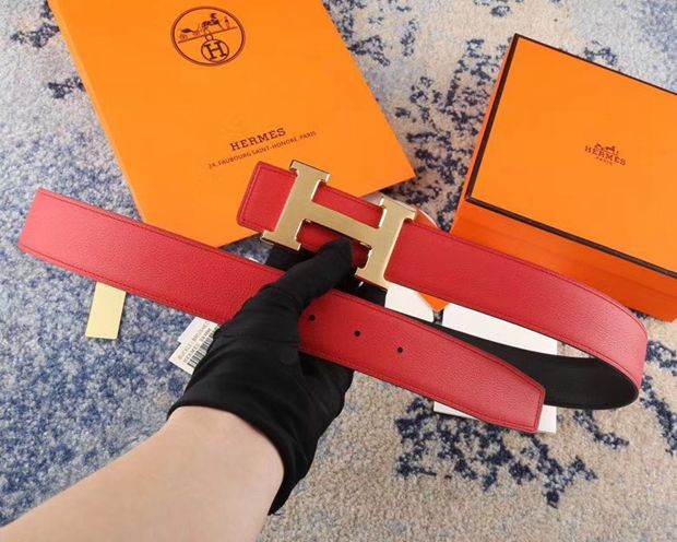 原單黑紅雙面 頭層牛皮 寬3.8cm 經典H扣-5