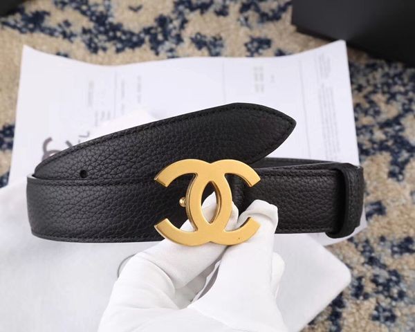 小香 原單經典雙C 平紋小牛皮 皮帶 寬3cm 金扣-2