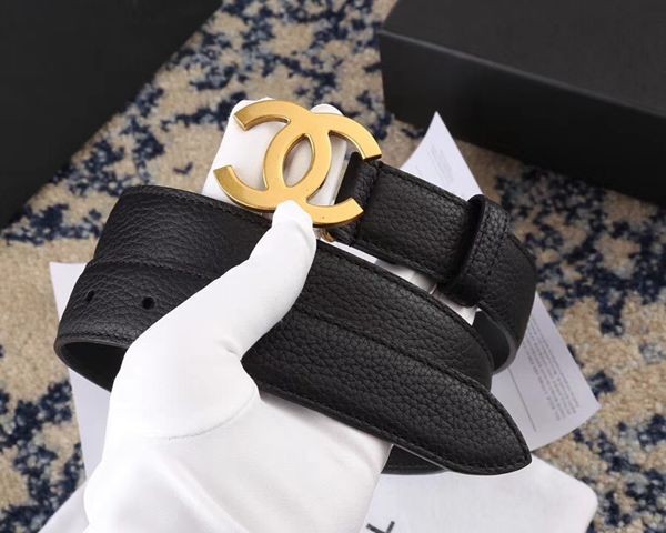 小香 原單經典雙C 平紋小牛皮 皮帶 寬3cm 金扣-5