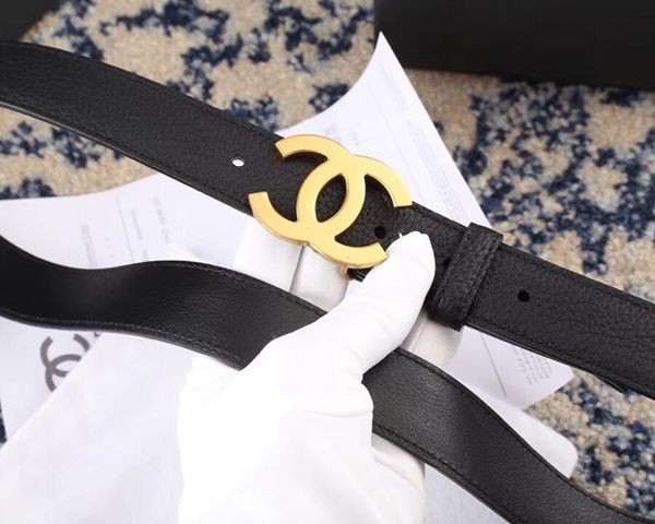 小香 原單經典雙C 平紋小牛皮 皮帶 寬3cm 金扣-6