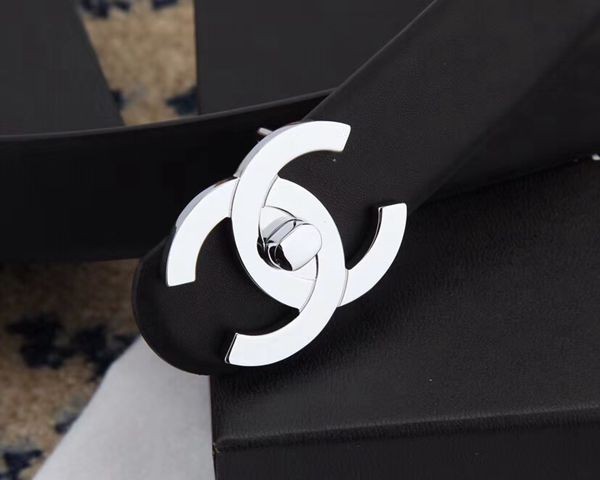 小香 原單經典雙C 平紋小牛皮 皮帶 寬3.5cm 金銀扣-3