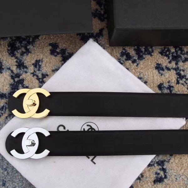小香 原單經典雙C 平紋小牛皮 皮帶 寬3.5cm 金銀扣
