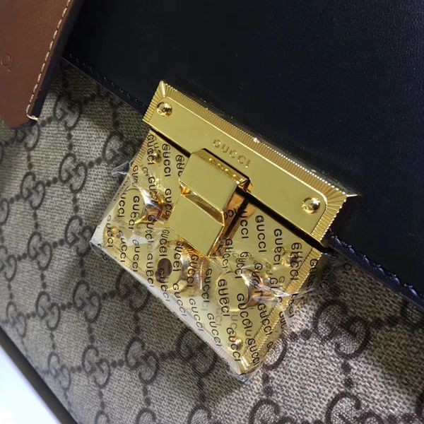 453188原單咖啡PVC 黑 棕牛皮 Padlock 具有結構感的小號手提包  28x19x11cm-3