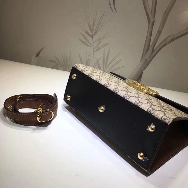 453188原單咖啡PVC 黑 棕牛皮 Padlock 具有結構感的小號手提包  28x19x11cm-5