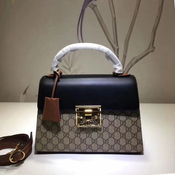 453188原單咖啡PVC 黑 棕牛皮 Padlock 具有結構感的小號手提包  28x19x11cm