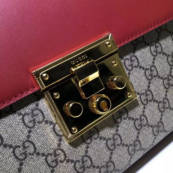 453188原單咖啡PVC 大紅 玫紅牛皮 Padlock 具有結構感的小號手提包  28x19x11cm-3