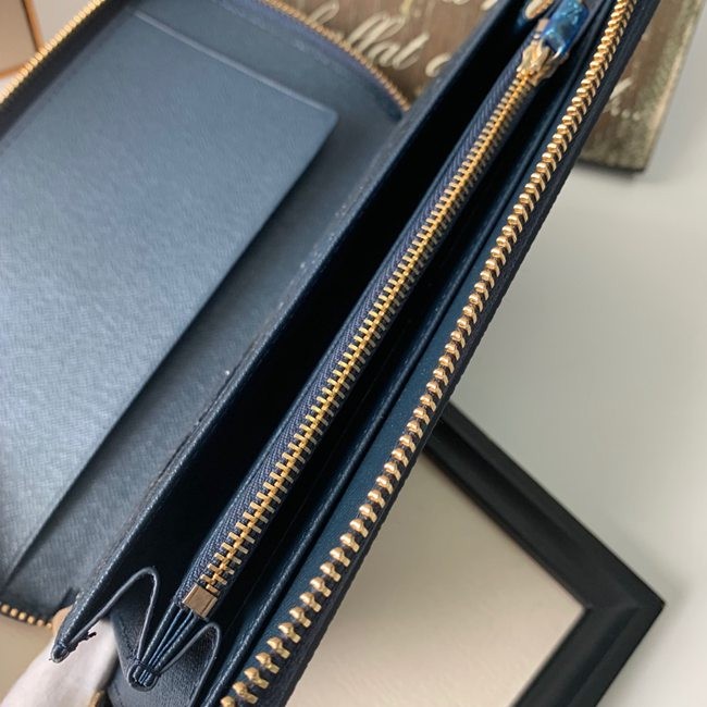 M60003 拉鍊長夾 十字紋蘭色 21X11cm-2