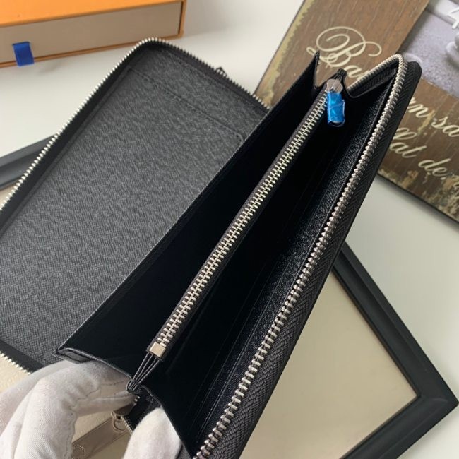 M60003 拉鍊長夾 十字紋黑色 21X11cm-2