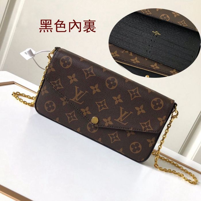 M61276 原版 黑色 晚宴包老花  21cmx11cmx2cm