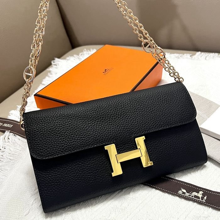 Hermes Constance 539-1 黑色荔枝紋金扣 22*11cm