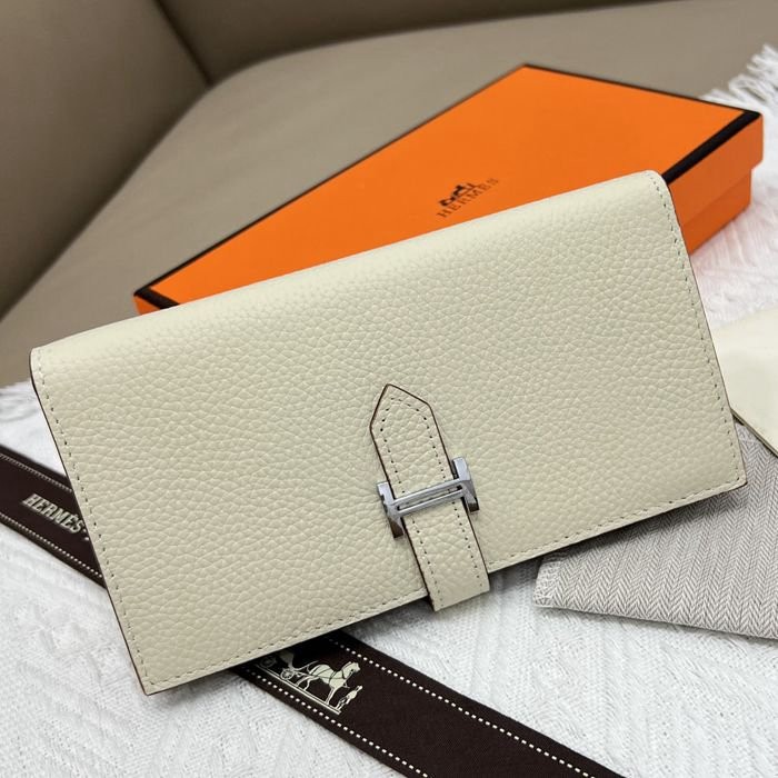 愛馬仕Hermes 白色牛皮內拉鏈口袋豎款錢包 9X17.5 CM