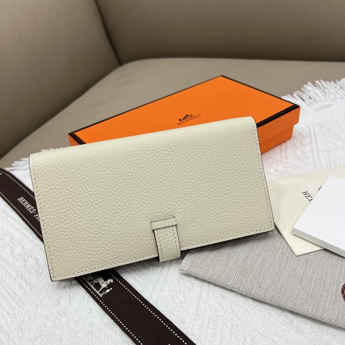 愛馬仕Hermes 白色牛皮內拉鏈口袋豎款錢包 9X17.5 CM-3