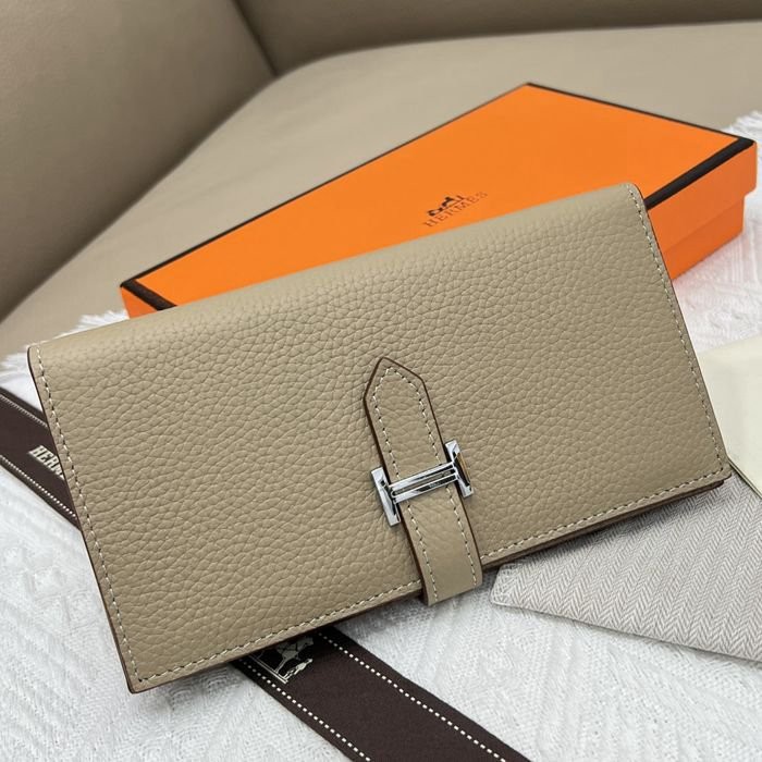愛馬仕Hermes 土黃牛皮內拉鏈口袋豎款錢包 9X17.5 CM