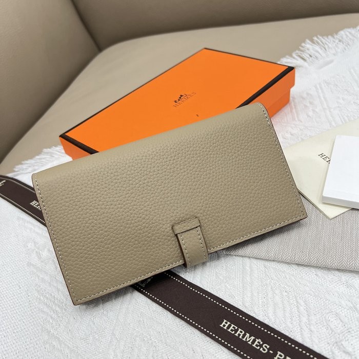 愛馬仕Hermes 土黃牛皮內拉鏈口袋豎款錢包 9X17.5 CM-4