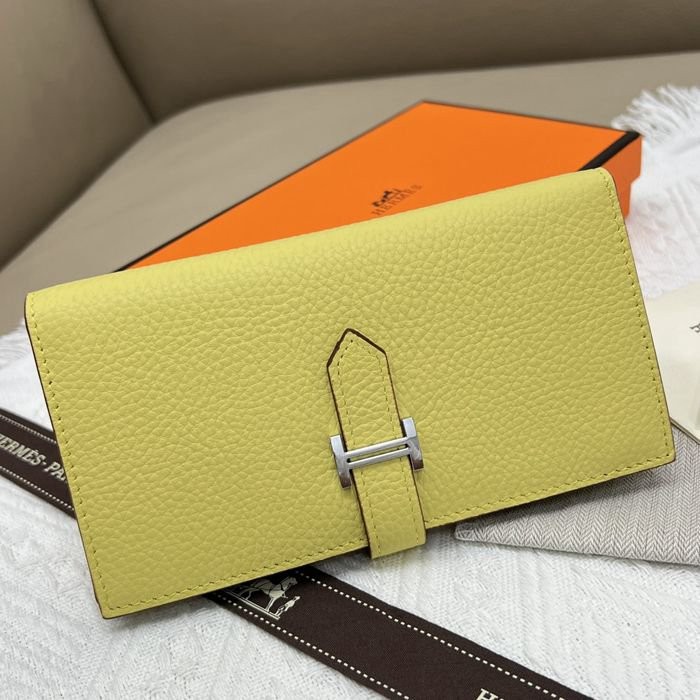 愛馬仕Hermes 檸檬黃牛皮內拉鏈口袋豎款錢包 9X17.5 CM