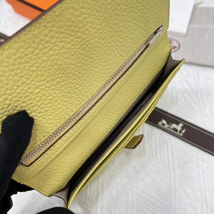 愛馬仕Hermes 檸檬黃牛皮內拉鏈口袋豎款錢包 9X17.5 CM-2