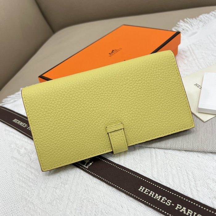 愛馬仕Hermes 檸檬黃牛皮內拉鏈口袋豎款錢包 9X17.5 CM-3