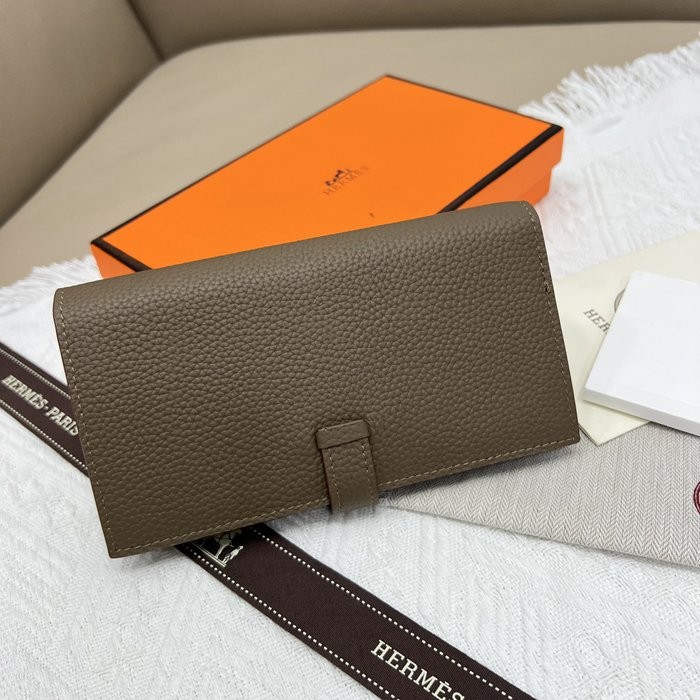 愛馬仕Hermes 杏色牛皮內拉鏈口袋豎款錢包 9X17.5 CM-3