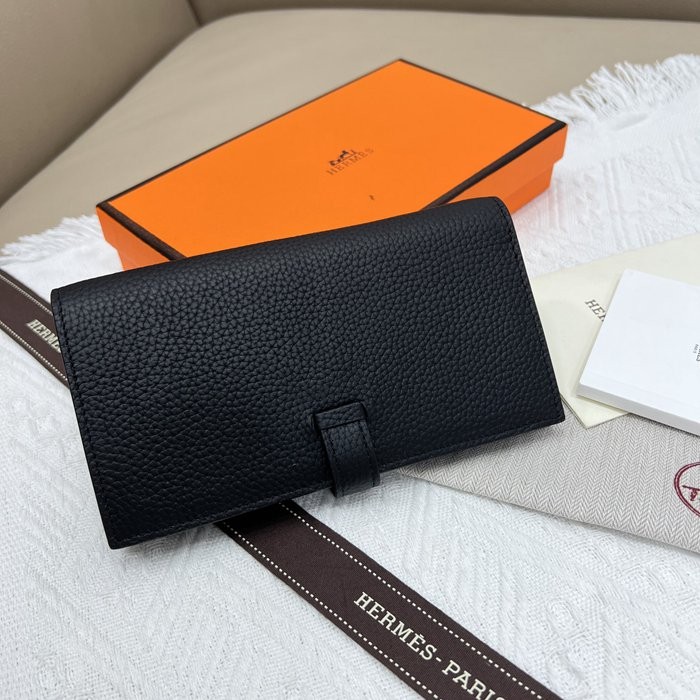 愛馬仕Hermes 黑色牛皮內拉鏈口袋豎款錢包 9X17.5 CM-3