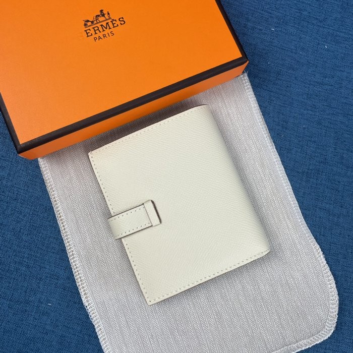 Hermes 白色牛皮口袋豎款錢包 10*12CM-2