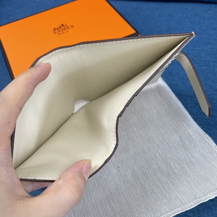 Hermes 白色牛皮口袋豎款錢包 10*12CM-3