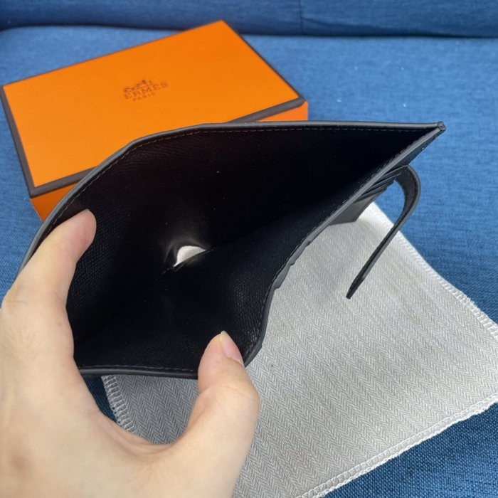 Hermes 黑色牛皮口袋豎款錢包 10*12CM-2