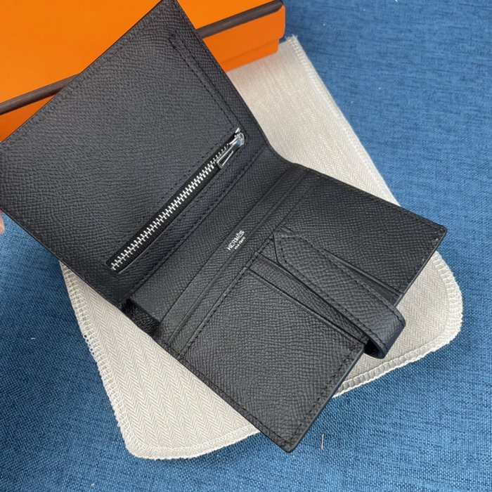Hermes 黑色牛皮口袋豎款錢包 10*12CM-3