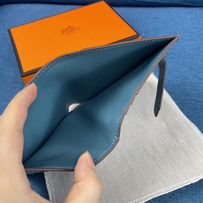 Hermes 中藍色牛皮口袋豎款錢包 10*12CM-2