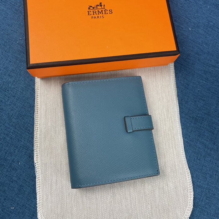 Hermes 中藍色牛皮口袋豎款錢包 10*12CM-4