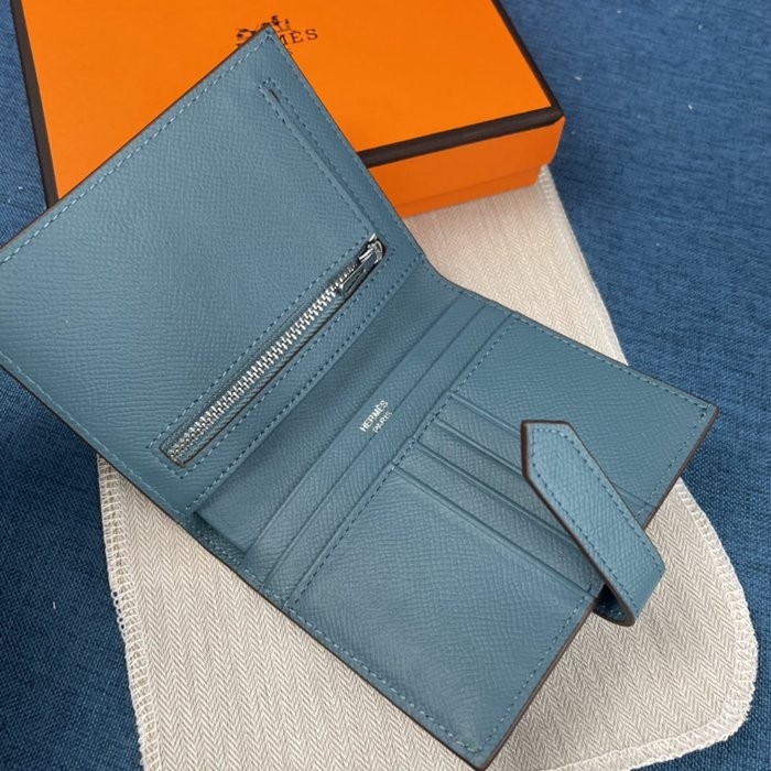 Hermes 中藍色牛皮口袋豎款錢包 10*12CM-3