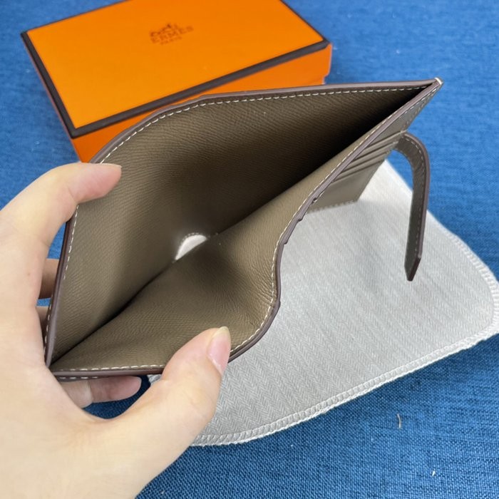Hermes 純色牛皮口袋豎款錢包 10*12CM-2