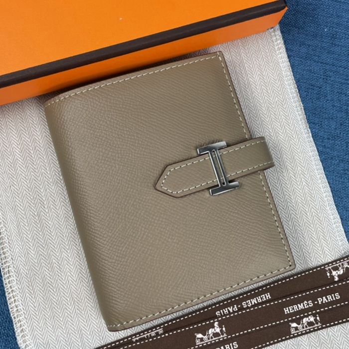 Hermes 純色牛皮口袋豎款錢包 10*12CM