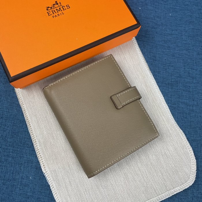 Hermes 純色牛皮口袋豎款錢包 10*12CM-3