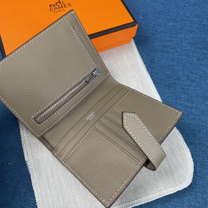 Hermes 純色牛皮口袋豎款錢包 10*12CM-4