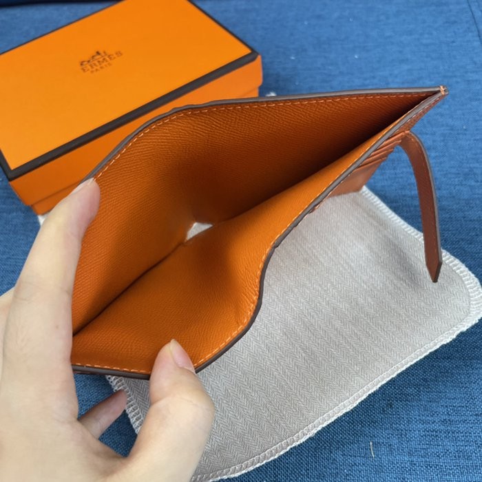 Hermes 橙色牛皮口袋豎款錢包 10*12CM-2