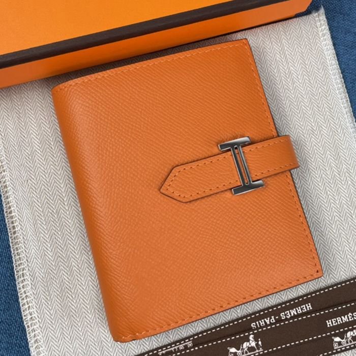 Hermes 橙色牛皮口袋豎款錢包 10*12CM