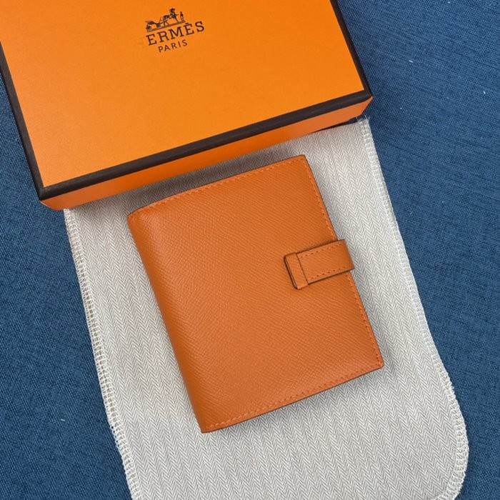 Hermes 橙色牛皮口袋豎款錢包 10*12CM-4
