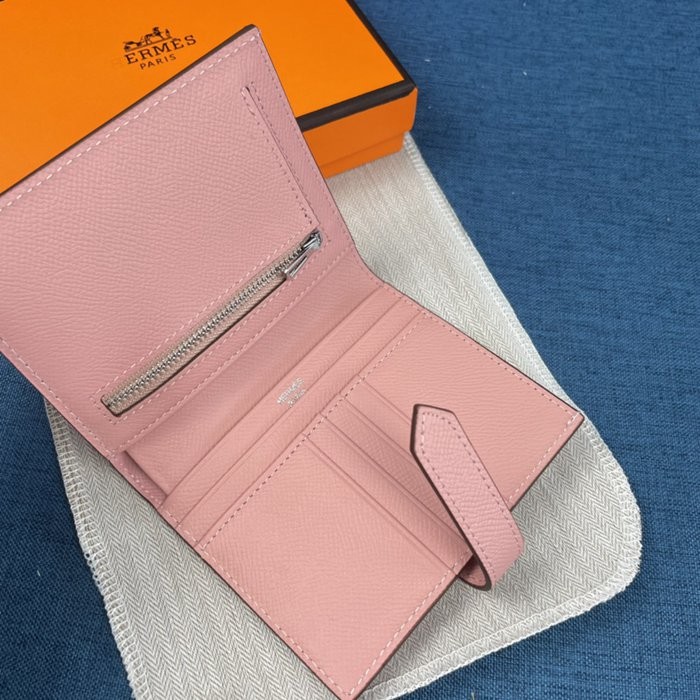 Hermes 粉色牛皮口袋豎款錢包 10*12CM-3
