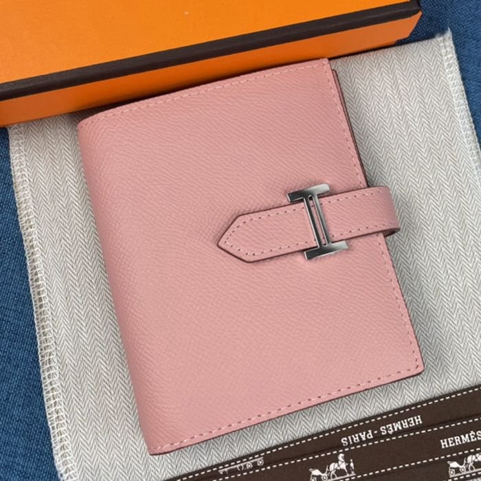 Hermes 粉色牛皮口袋豎款錢包 10*12CM