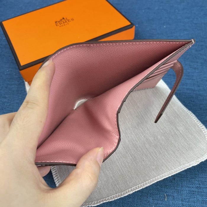 Hermes 粉色牛皮口袋豎款錢包 10*12CM-2