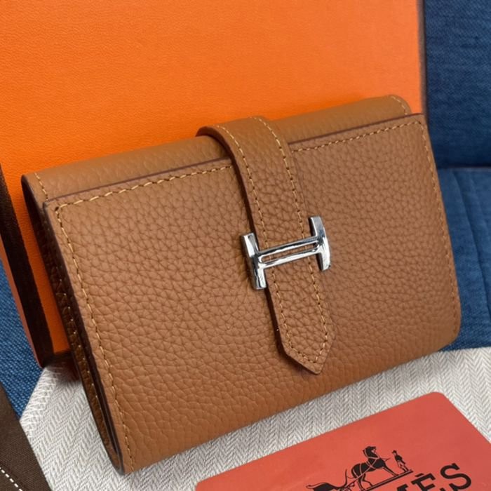 Hermes Togo 皮 純色牛皮口袋三折錢夾 10*12CM