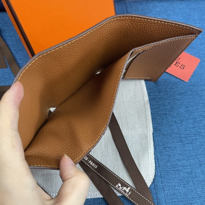 Hermes Togo 皮 純色牛皮口袋三折錢夾 10*12CM-2