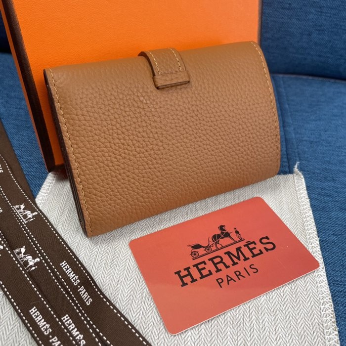 Hermes Togo 皮 純色牛皮口袋三折錢夾 10*12CM-3